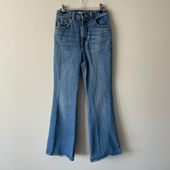 Levi's 70s High Rise Flare Leg Ripped Denim Dark Wash Casual Jeans Blue 25 - Picture 3 of 11